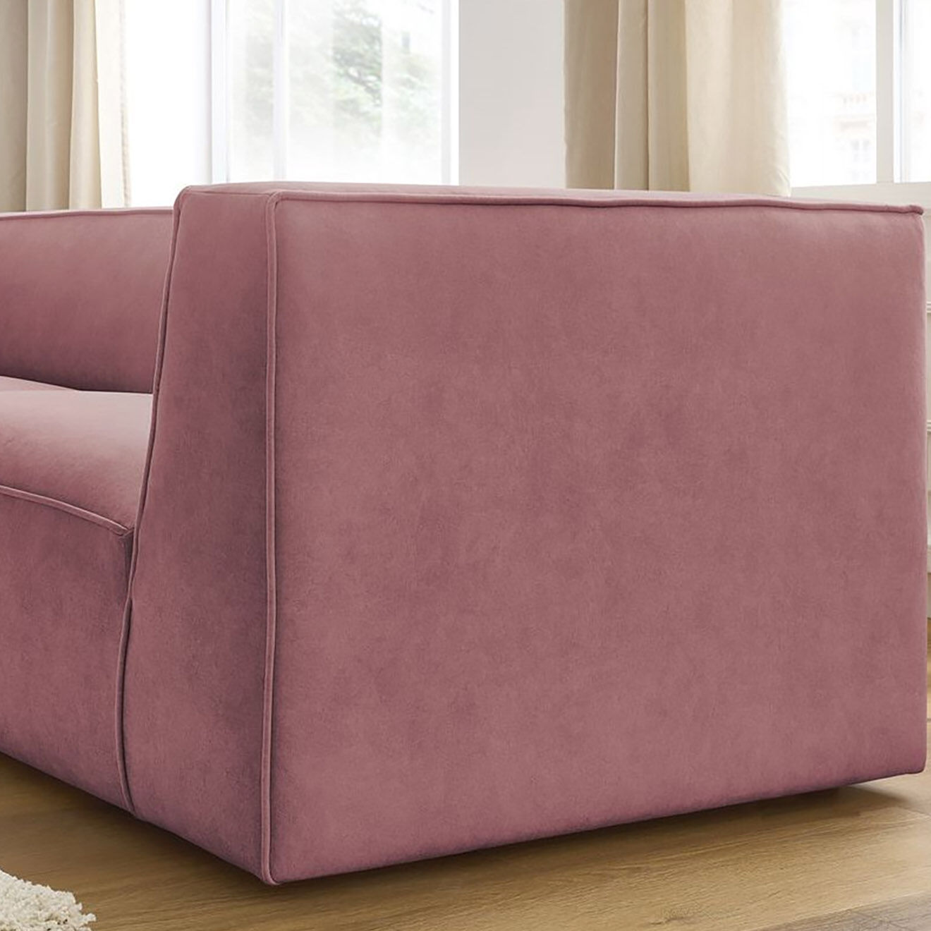 Bobochic Canapé droit fixe 3 places en Velours Molière rose - 233x99x71 cm