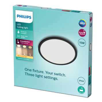 Philips Superslim plafondlamp sceneswitch zwart 15W IP44