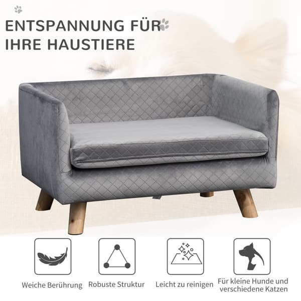 Hundesofa Velvet Touch Pet Sofa For Små Hunder Opptil 8 Kg, Med Treben, Grå, 64X45X36Cm