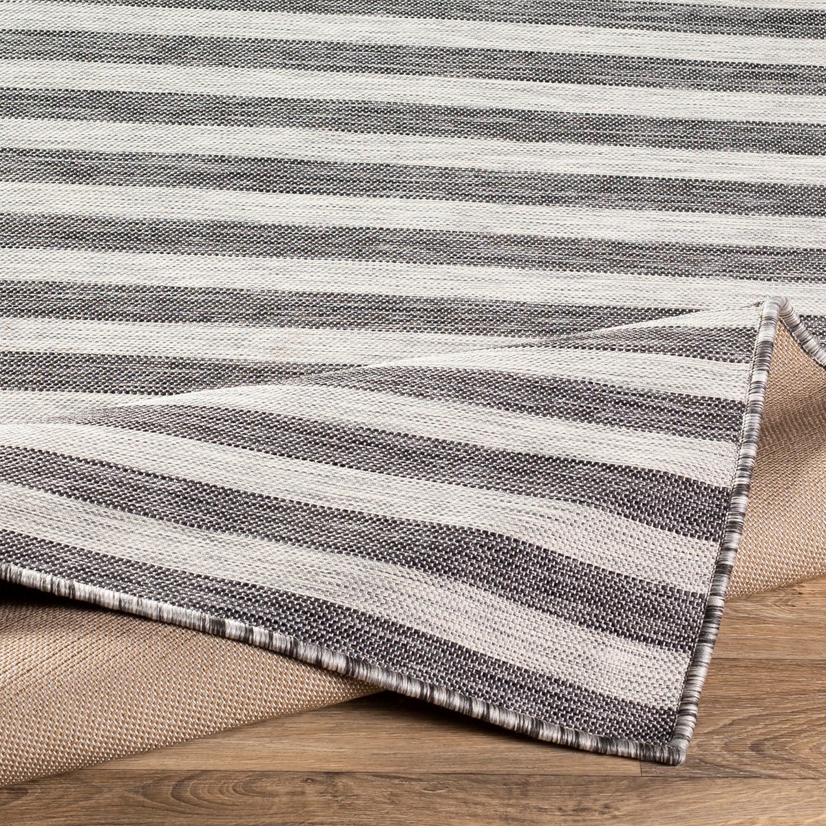 Binnen/buiten gestreept vloerkleed grijs/ivoor 80x150 cm ZAKI