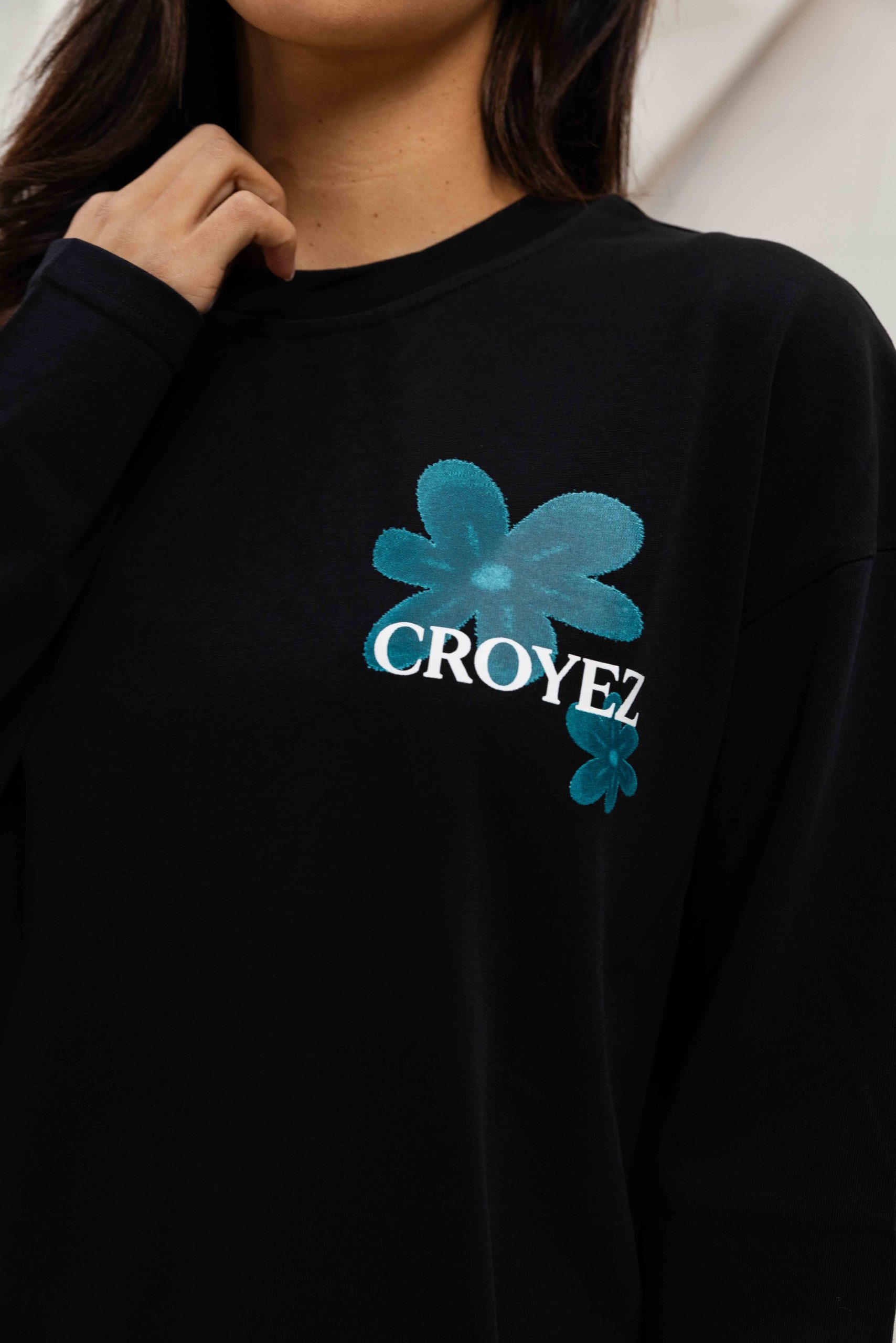 Croyez Botanique Longsleeve Dames Zwart/Blauw