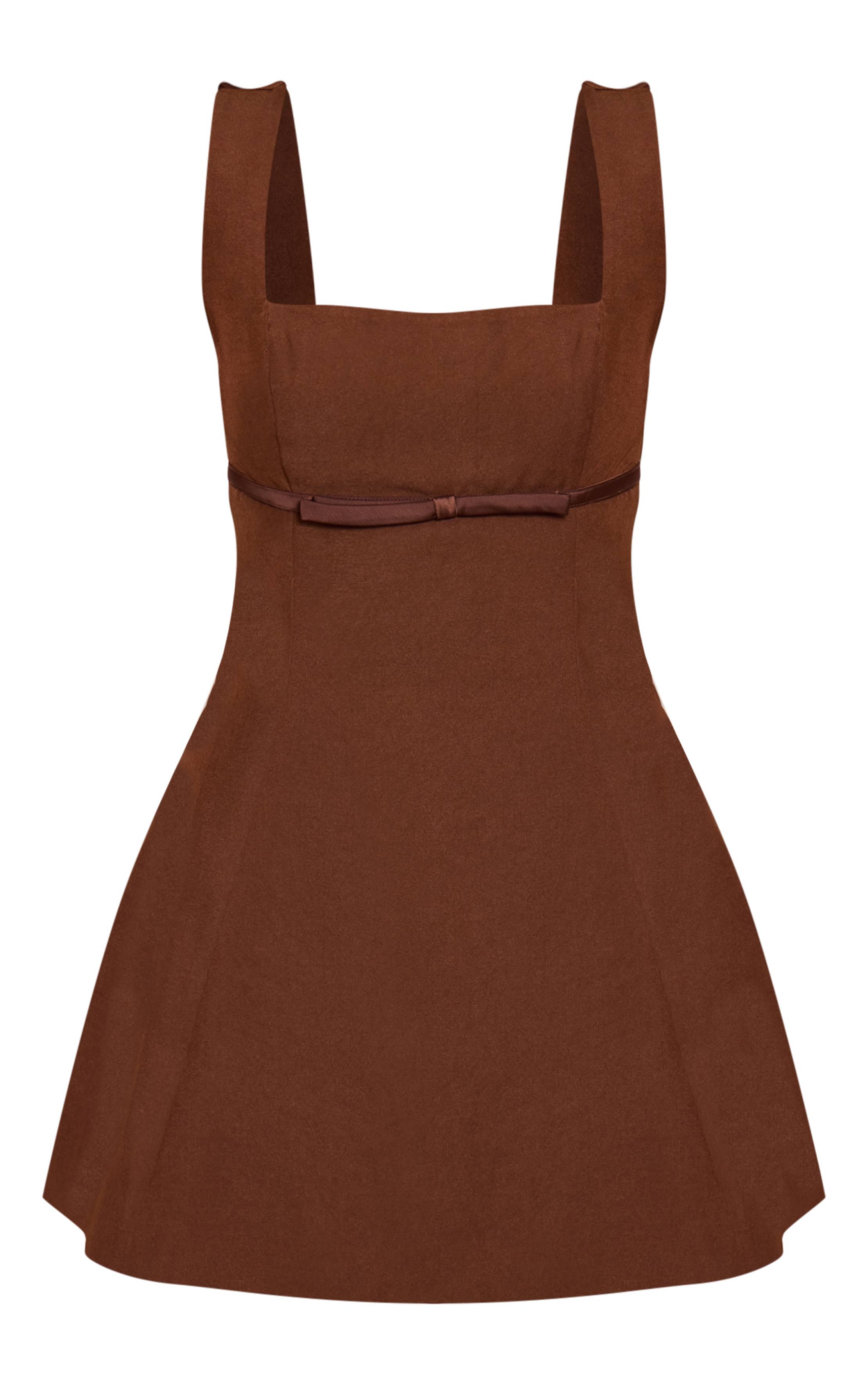 Chocolat Robe Droite Premium En Tissu Tissé Avec Détail Ceinture