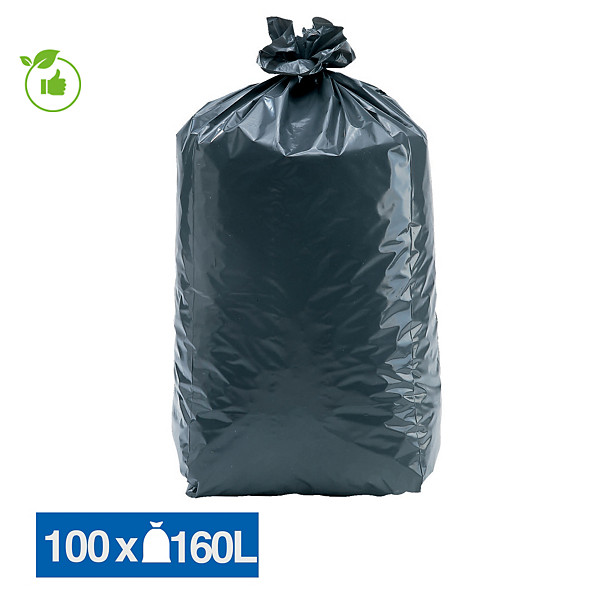 Sacs poubelle déchets lourds Tradition qualité épaisse gris 160 L, lot de 100
