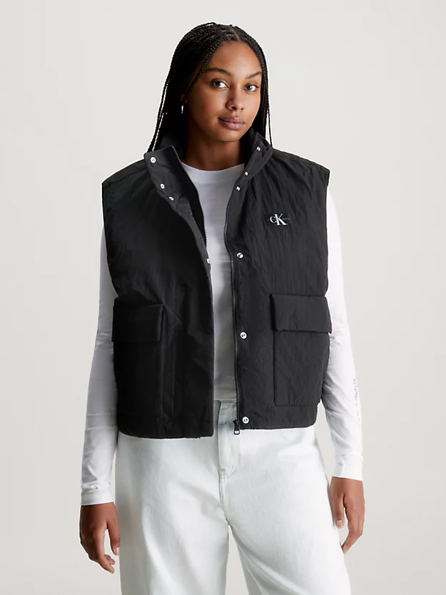 Colete acolchoado de nylon com modelagem folgada