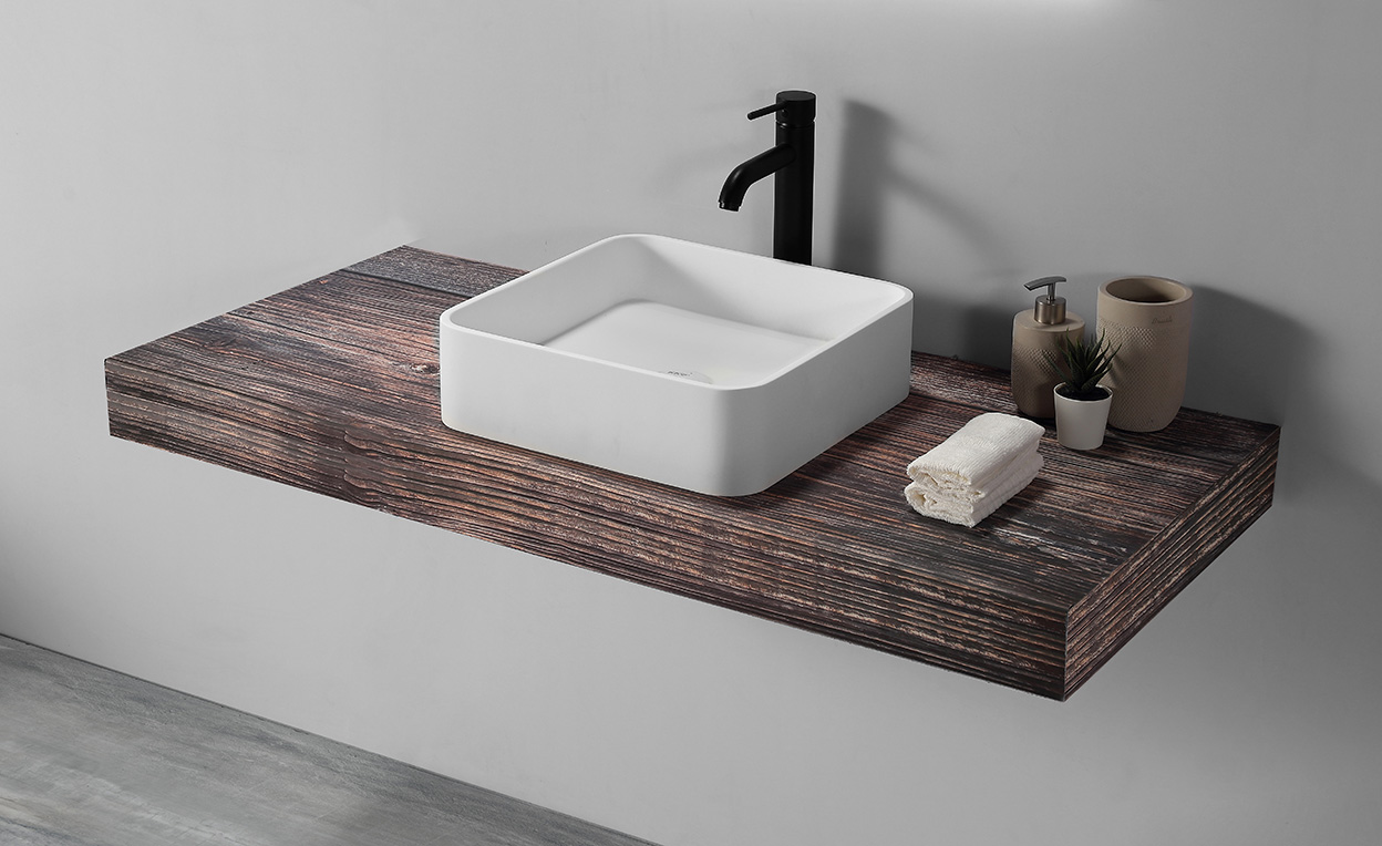 Saniclear Volcan solid surface waskom 40x40cm mat wit