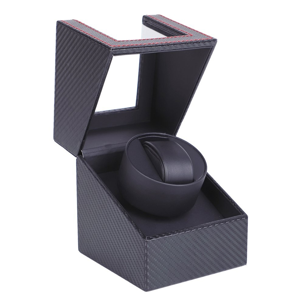 Automatische Leder Uhrenbeweger Box Rotierendes Uhren Gehäuse im Carbon Look - Schwarz