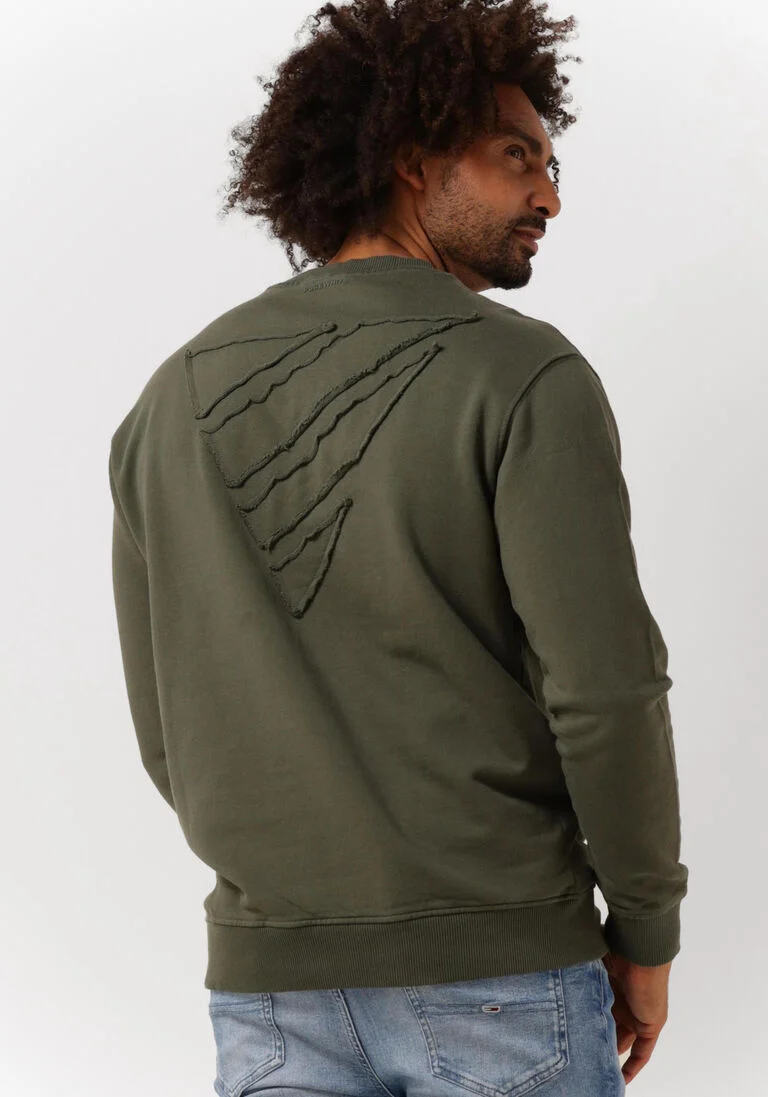 PUREWHITE olijf purewhite trui organic fabric crewneck with triangle self fabric patch on back