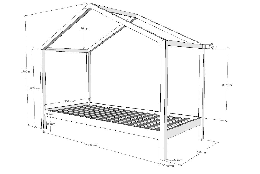 Dallas 3 Hausbett 90 x 200 cm Liegefläche, Natur