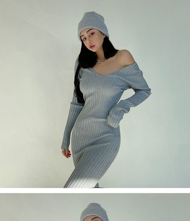LIVIE - Gebreide midi-jurk met lange mouwen