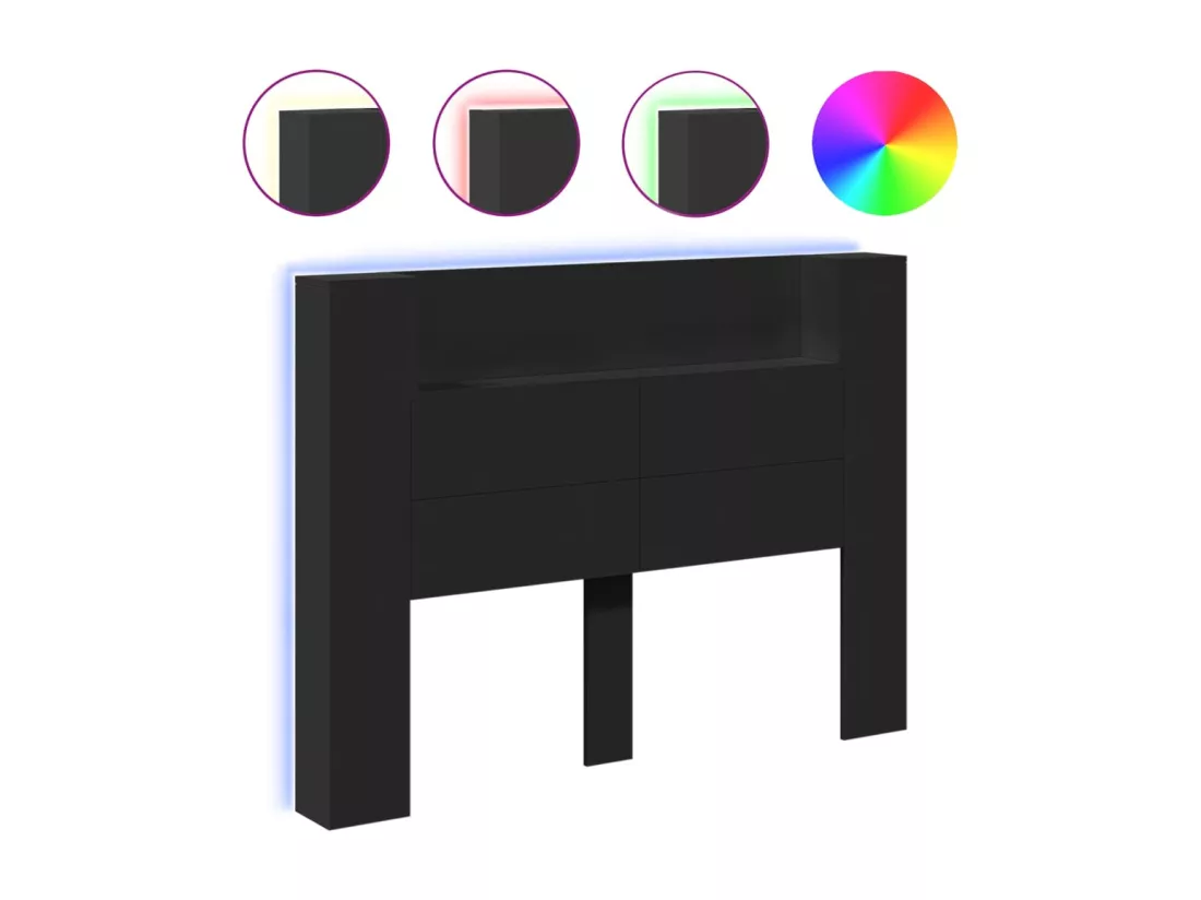 Armoire tête de lit avec LED noir 140x16,5x103,5 cm
