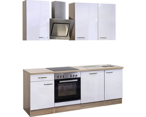 Flex Well keukenblok met Valero apparatuur, 220 cm, wit hoogglans, gedemonteerd, omkeerbare uitvoering 00009931