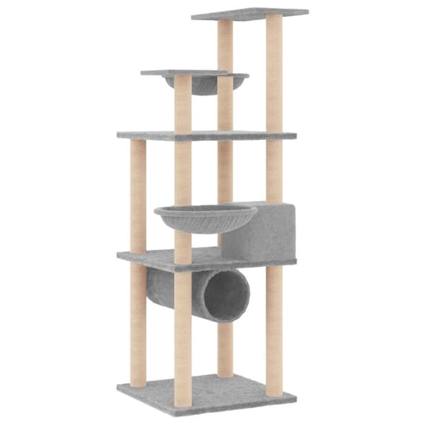 vidaXL Kattetre med klorestolper i sisal lysegrå 141 cm