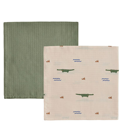 OYOY Spucktücher - 70x70 cm - Krokodil - 2er-Pack - Beige/Olive