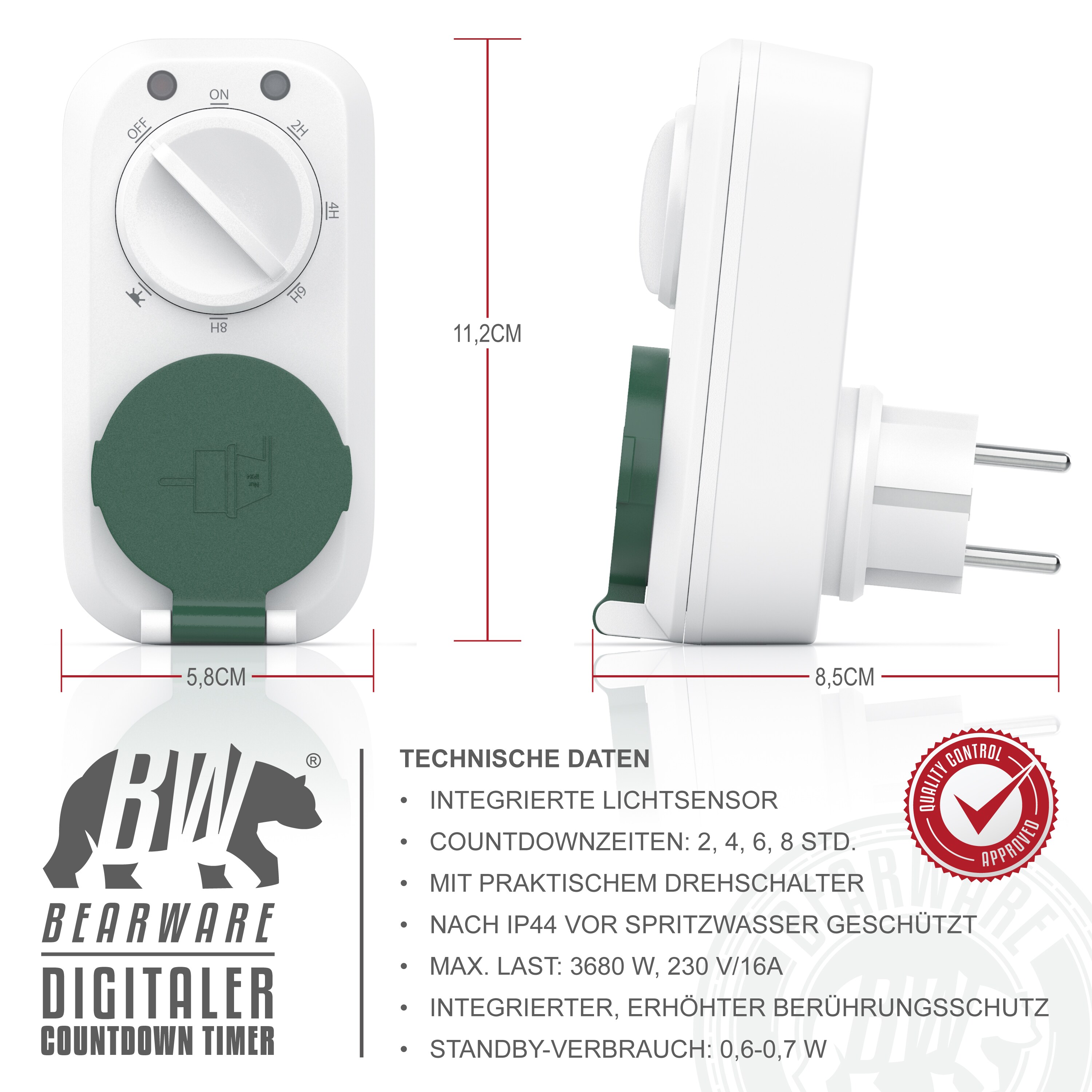 CSL Outdoor Countdown Timer mit Dämmerungsschalter - Zeitschaltuhr mit Schutzkappe