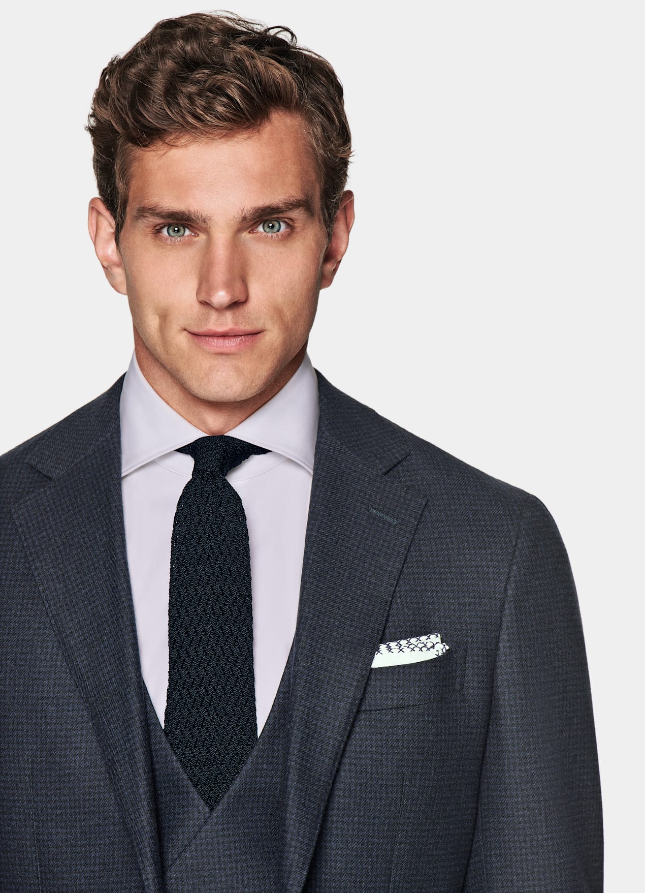 Costume trois pièces Havana coupe Tailored bleu marine pied-de-poule