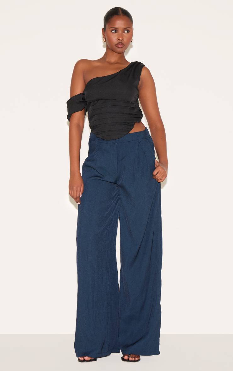 Noir Corset Drapé En Tissu Tissé