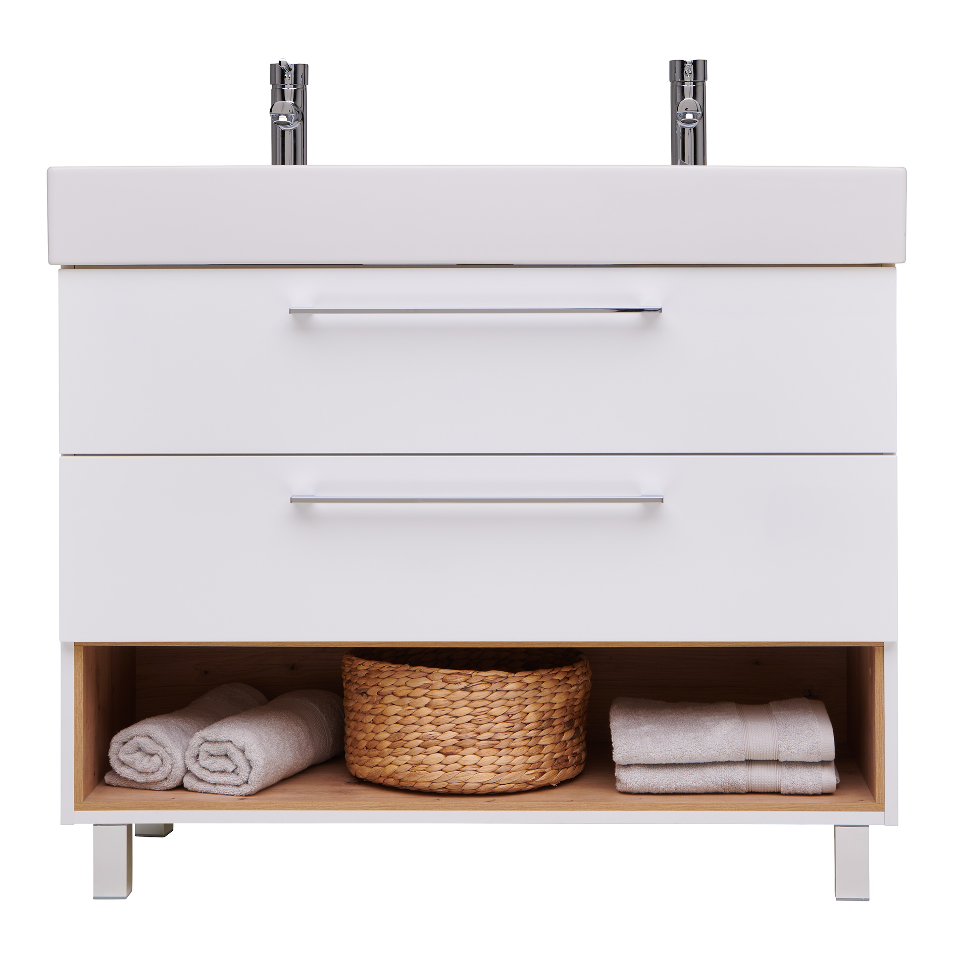 Waschbeckenunterschrank - weiß - Artisan Eiche - 100 cm