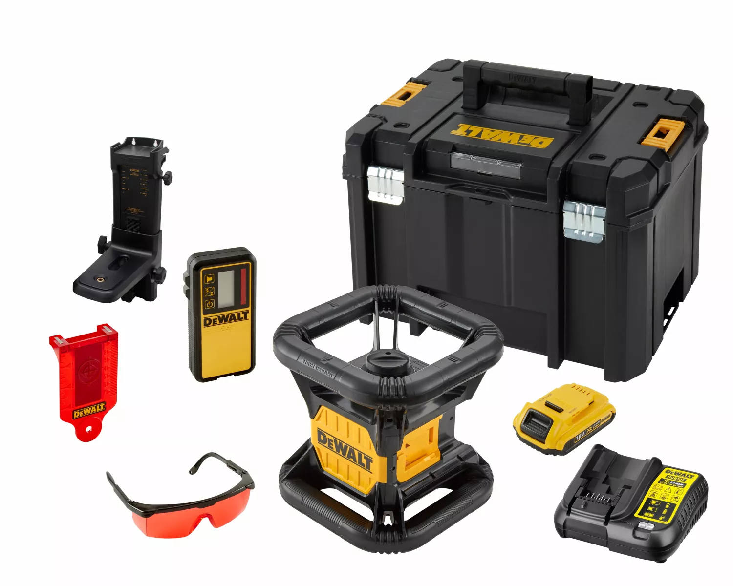 DeWALT DCE074D1R 18V Rotatie laser set incl. ontvanger in koffer - Rood - 45m - IP54