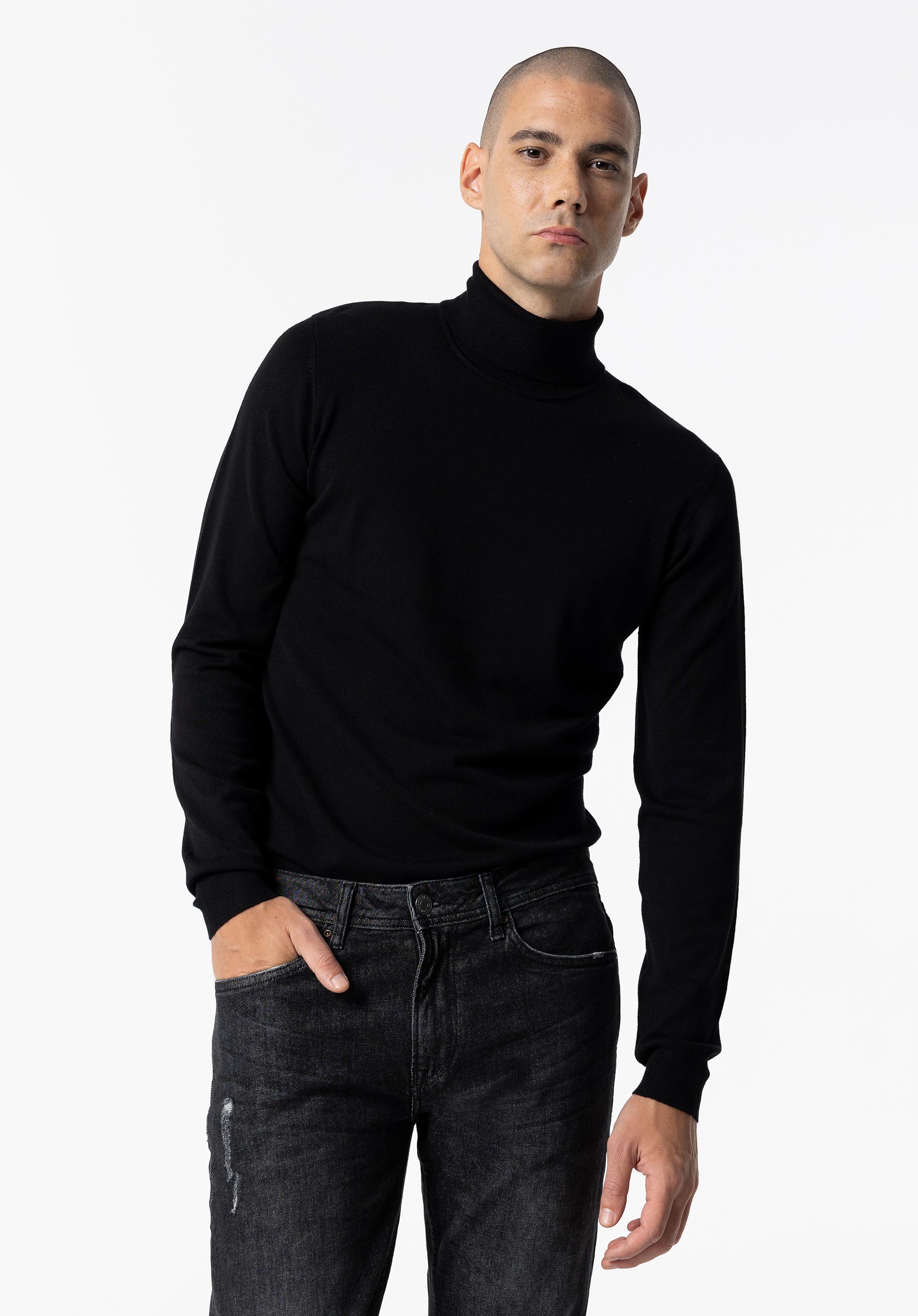 Camisola de Malha Básica de Gola Alta