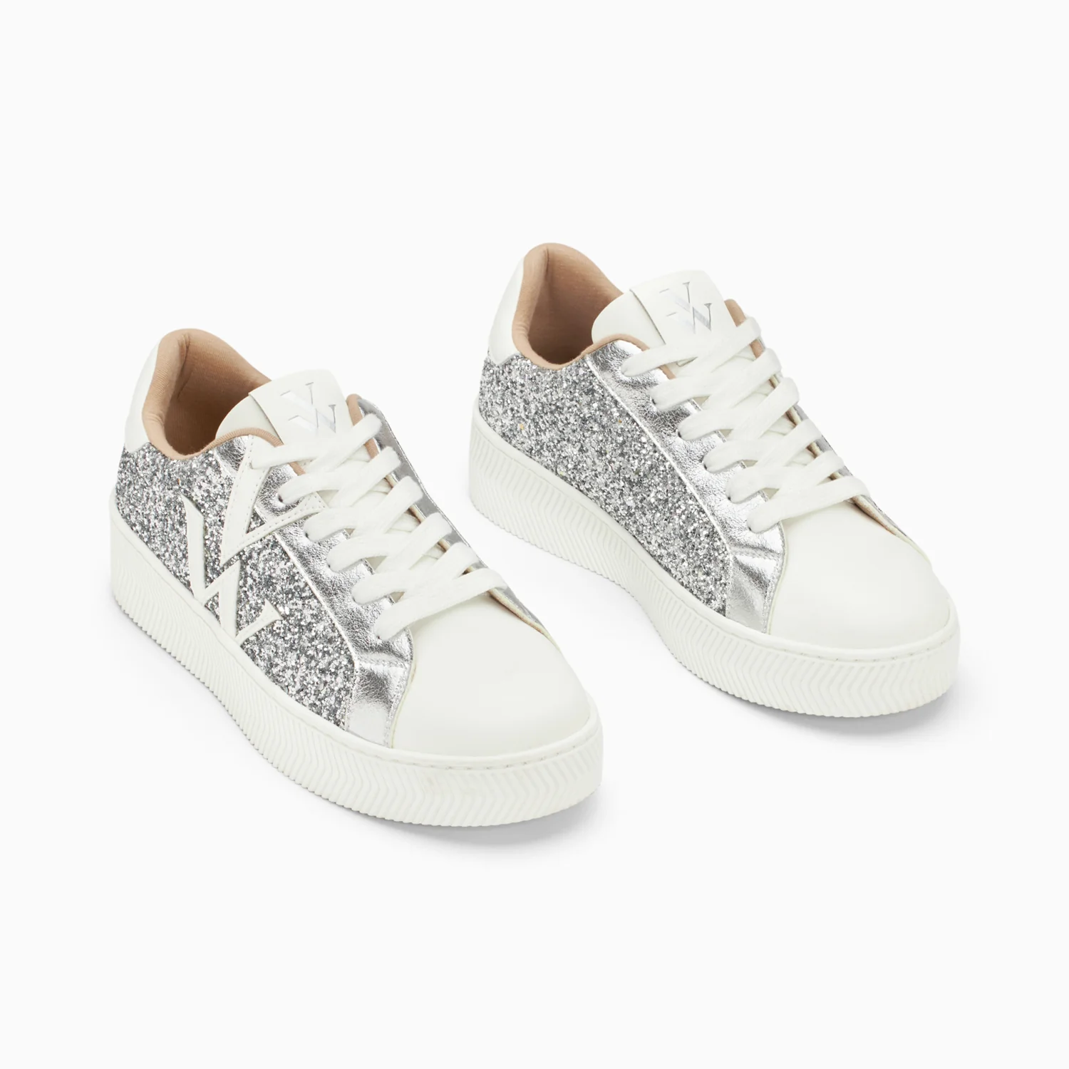 Sneakers-Baskets monogramme Estelle à paillettes argent