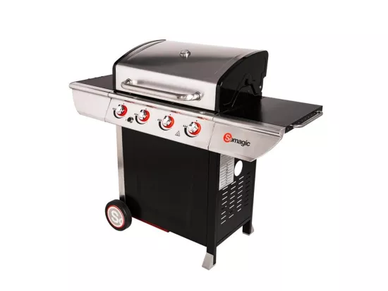 Barbecue à gaz avec chariot Manhattan 450GPI + plancha + Malette de 8 accessoires inox + Gant de protection