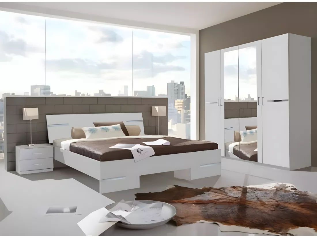 Chambre à coucher complète adulte (lit 140x200cm + 2 chevets + armoire)