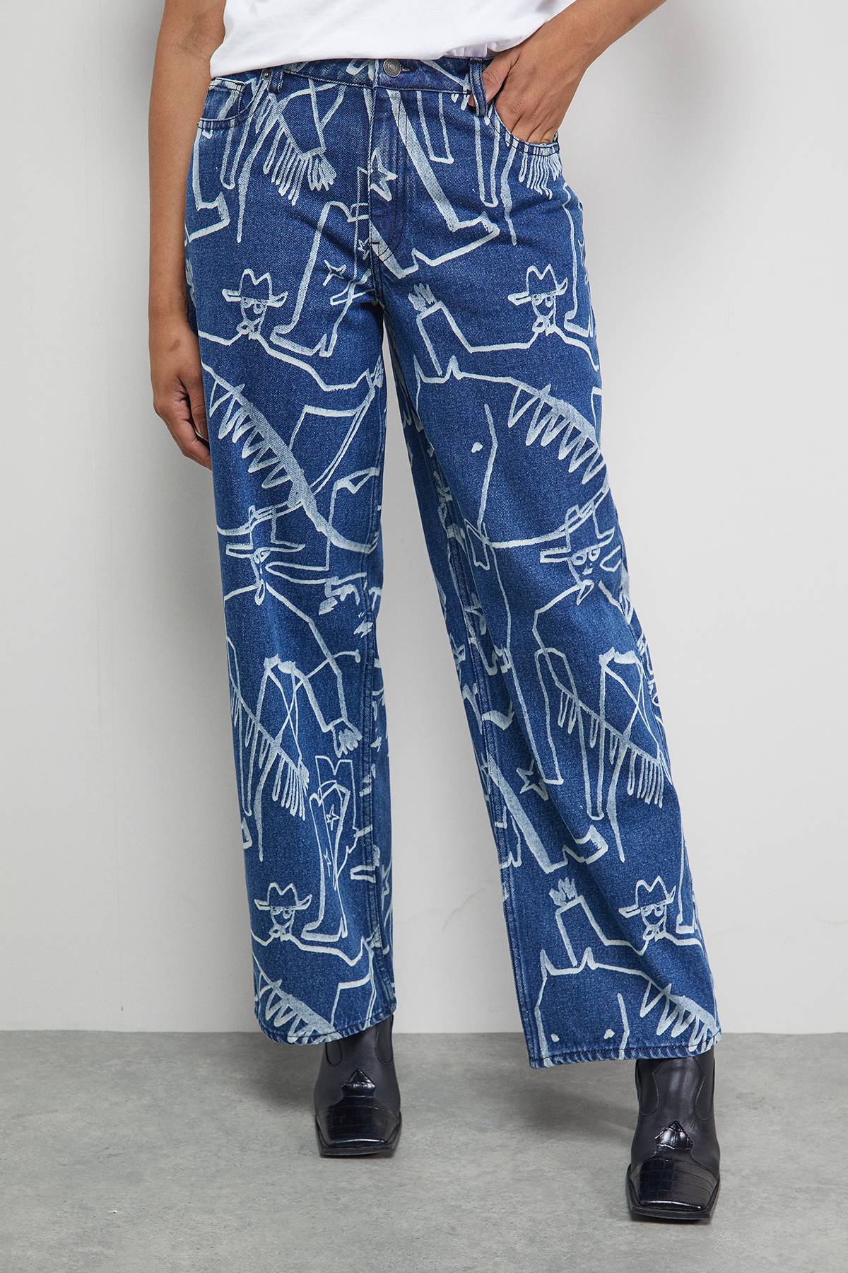 Warehouse Ensemble coordonné Jean Denim Tony à jambes larges imprimé
