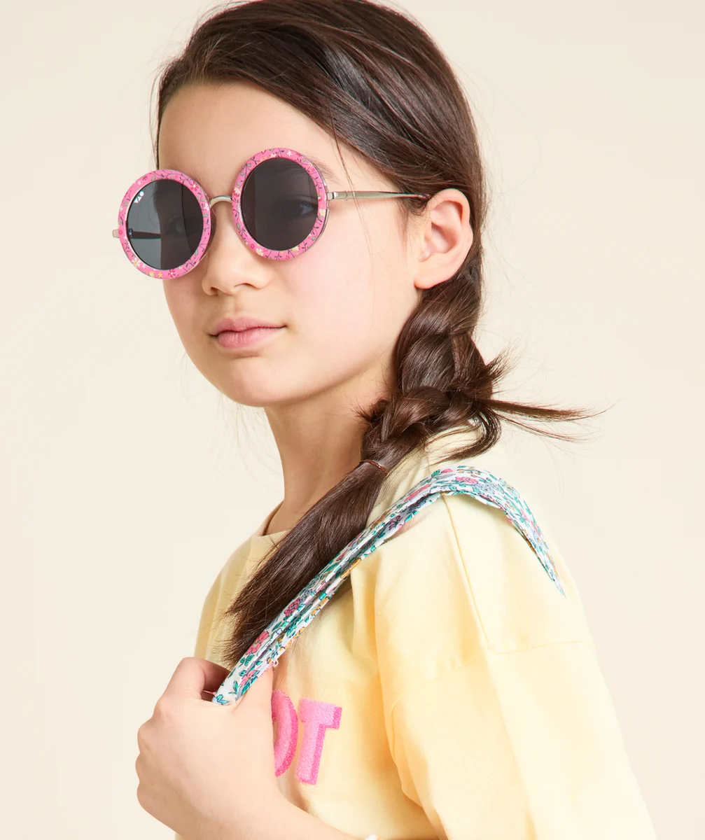 lunettes de soleil fille rondes roses avec imprimé à fleurs