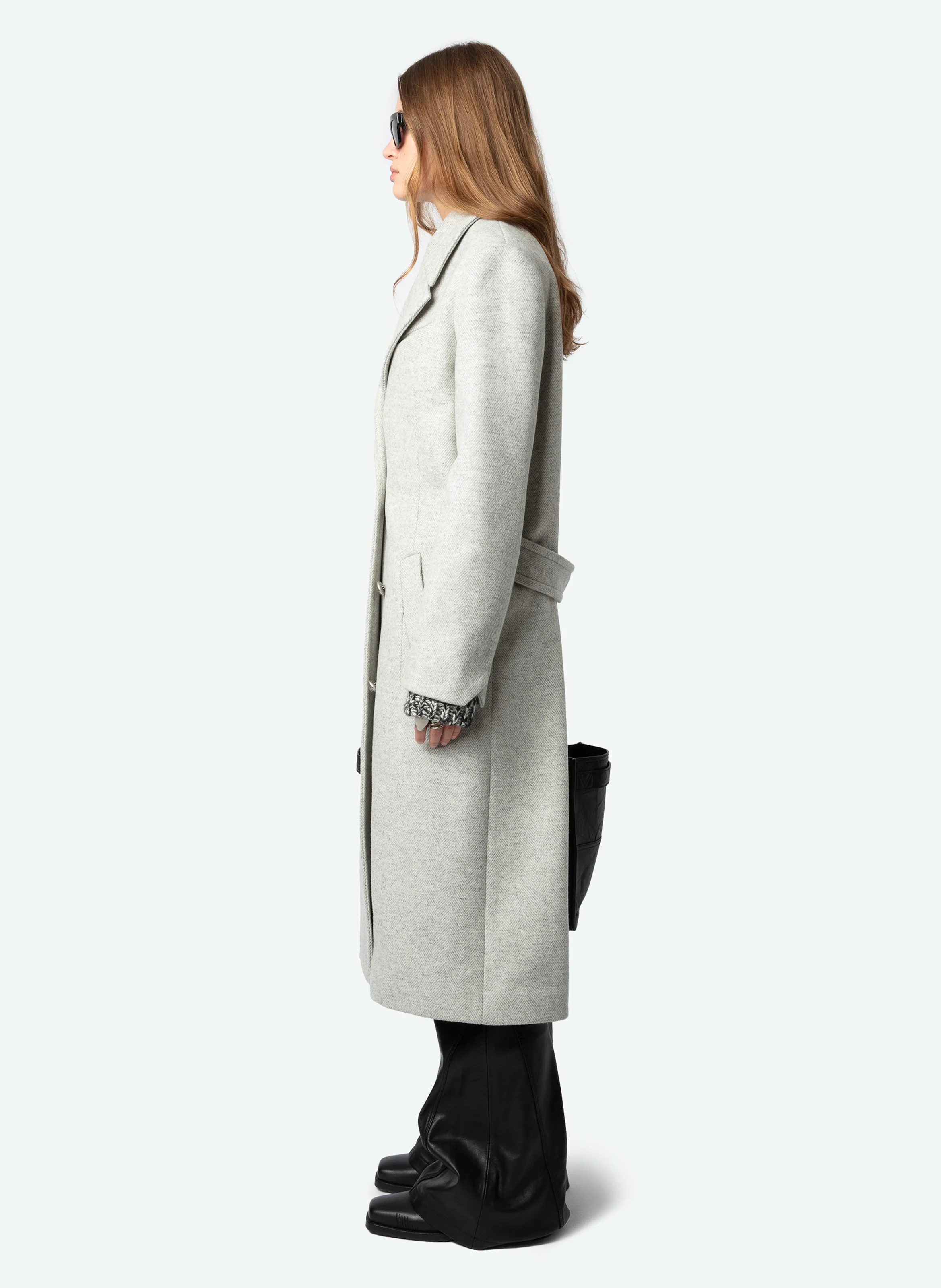 MULAN - Manteau col tailleur droit en laine recyclée mélangée | Gris