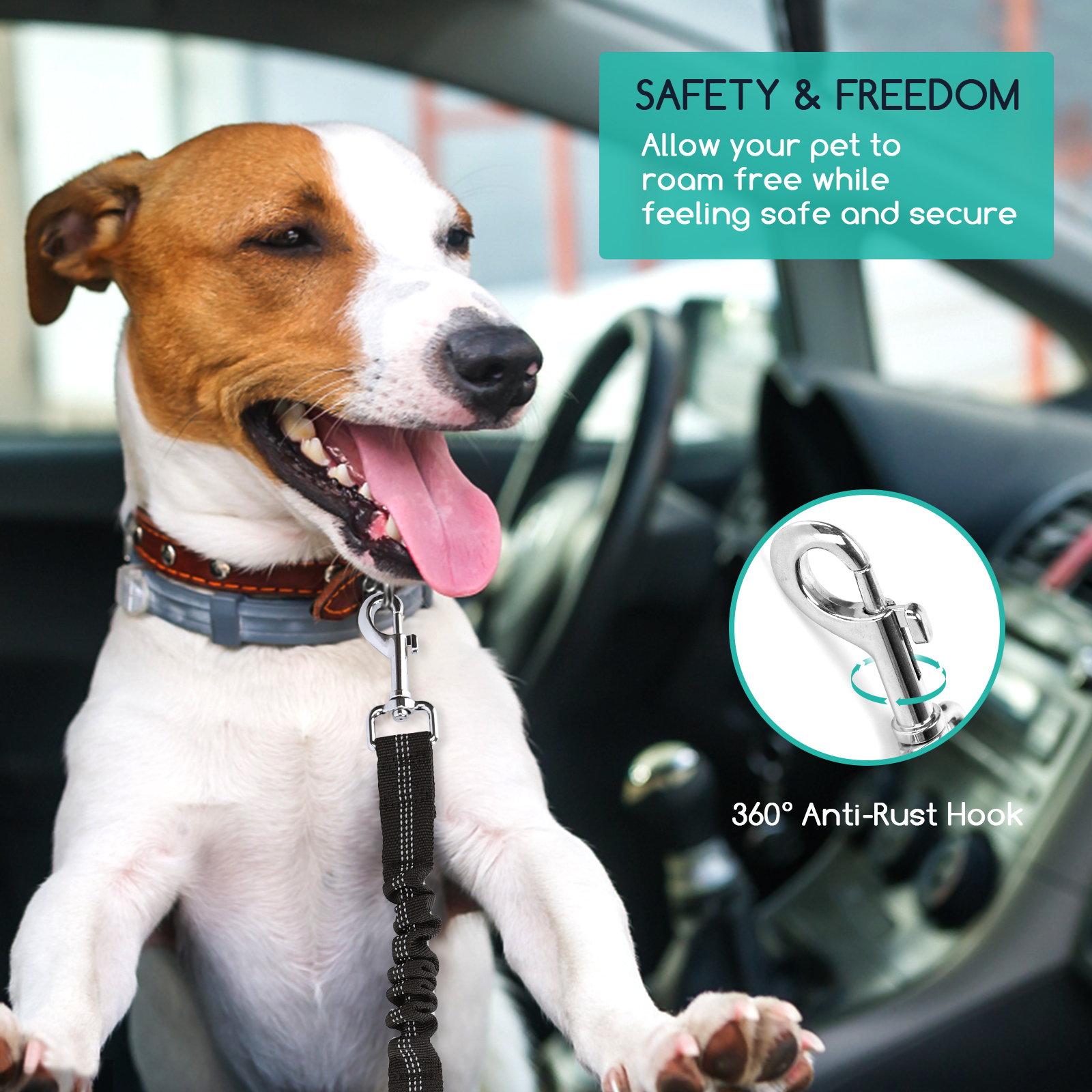 Nobleza - Cinto de Segurança Automotiva para Cães, Arnês para Cães com Mosquetão Elástico e Resistente, Cinto de Segurança Automotiva Universal Ajustável em Nylon para Cães, Pacote com 2 unidades, 50-70cm, Preto