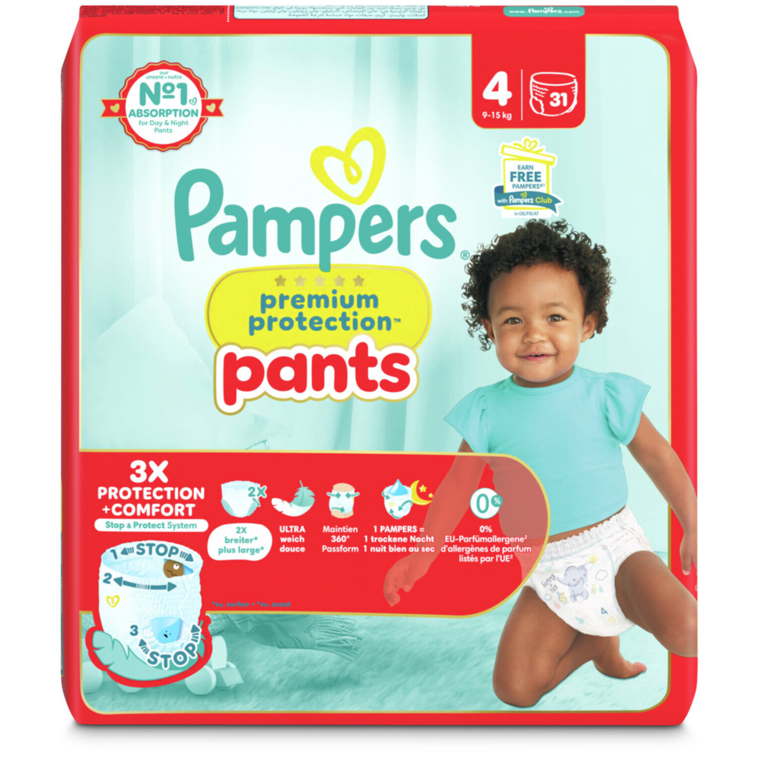 Pampers Premium Protection Pants Grösse 4, 9-15kg 31 Stück