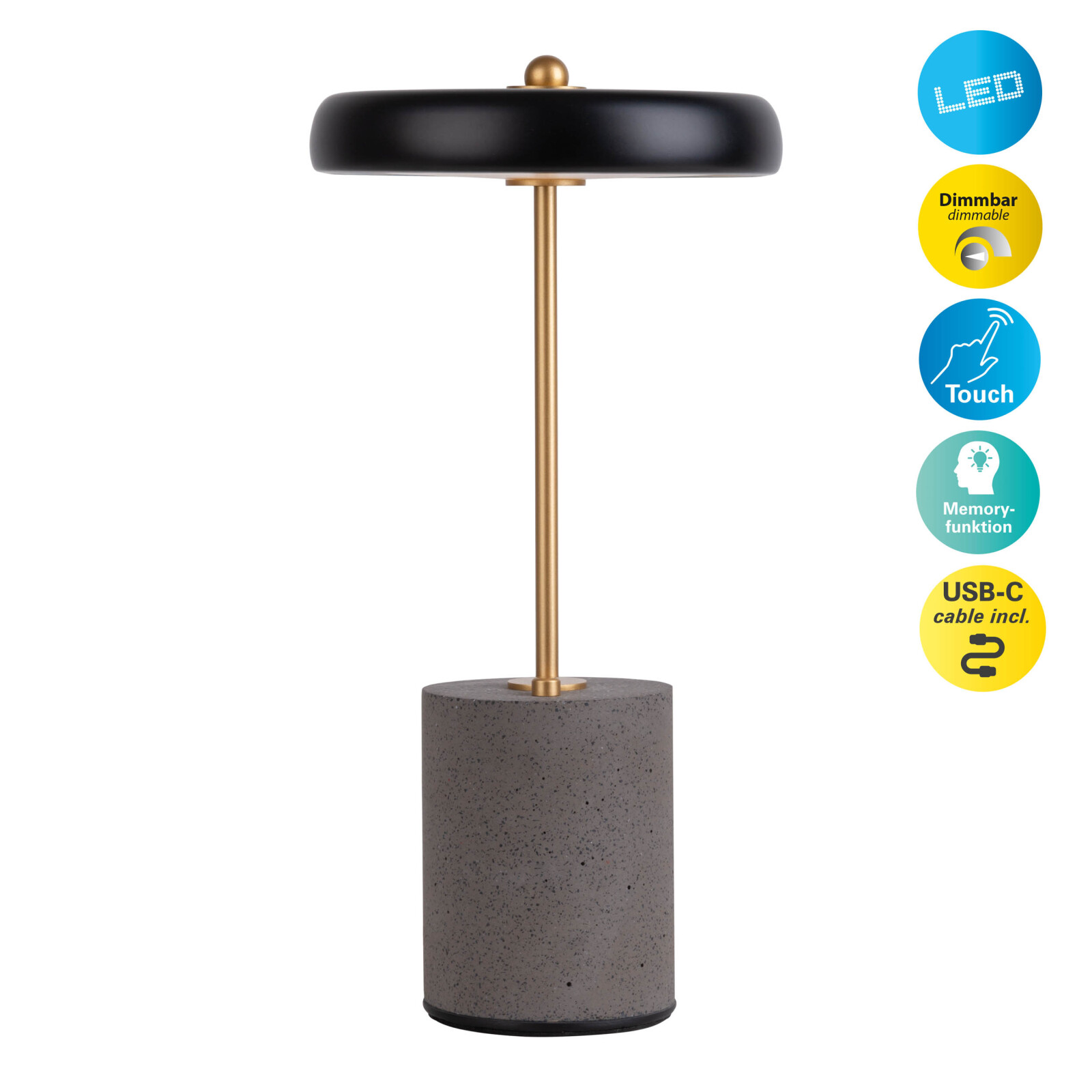 LED-Akku-Tischleuchte SETA - grau-schwarz - 30 cm Höhe