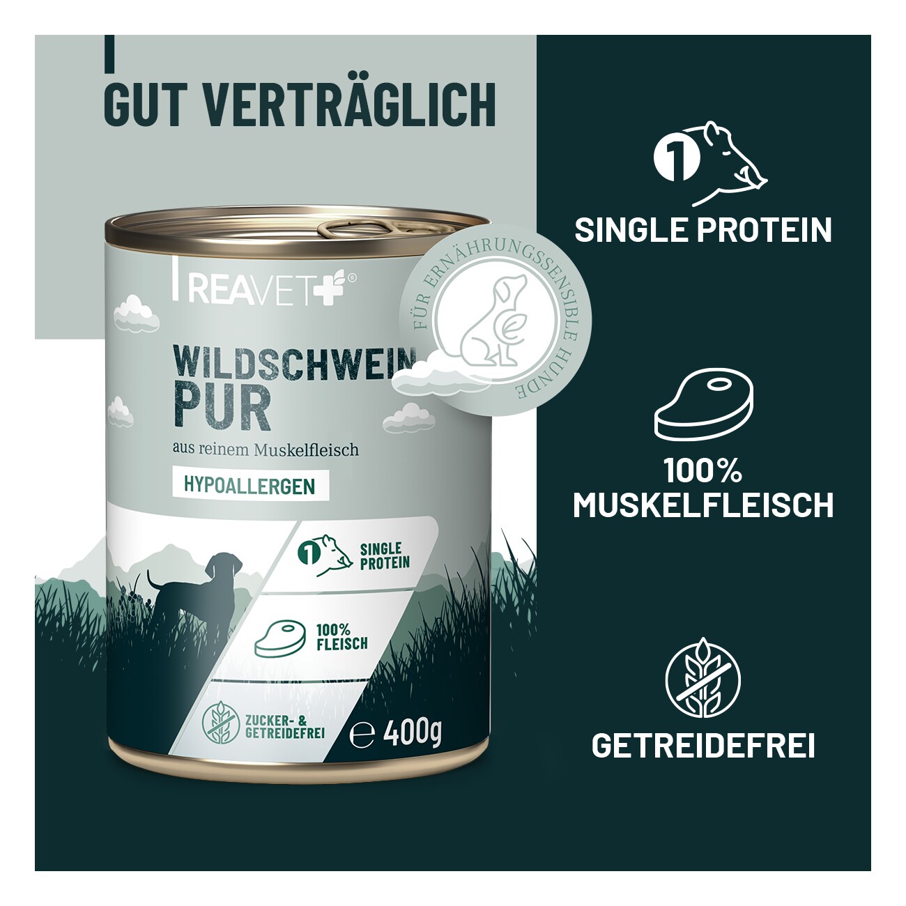 REAVET Hunde Nassfutter - Wildschwein PUR 6x400 g