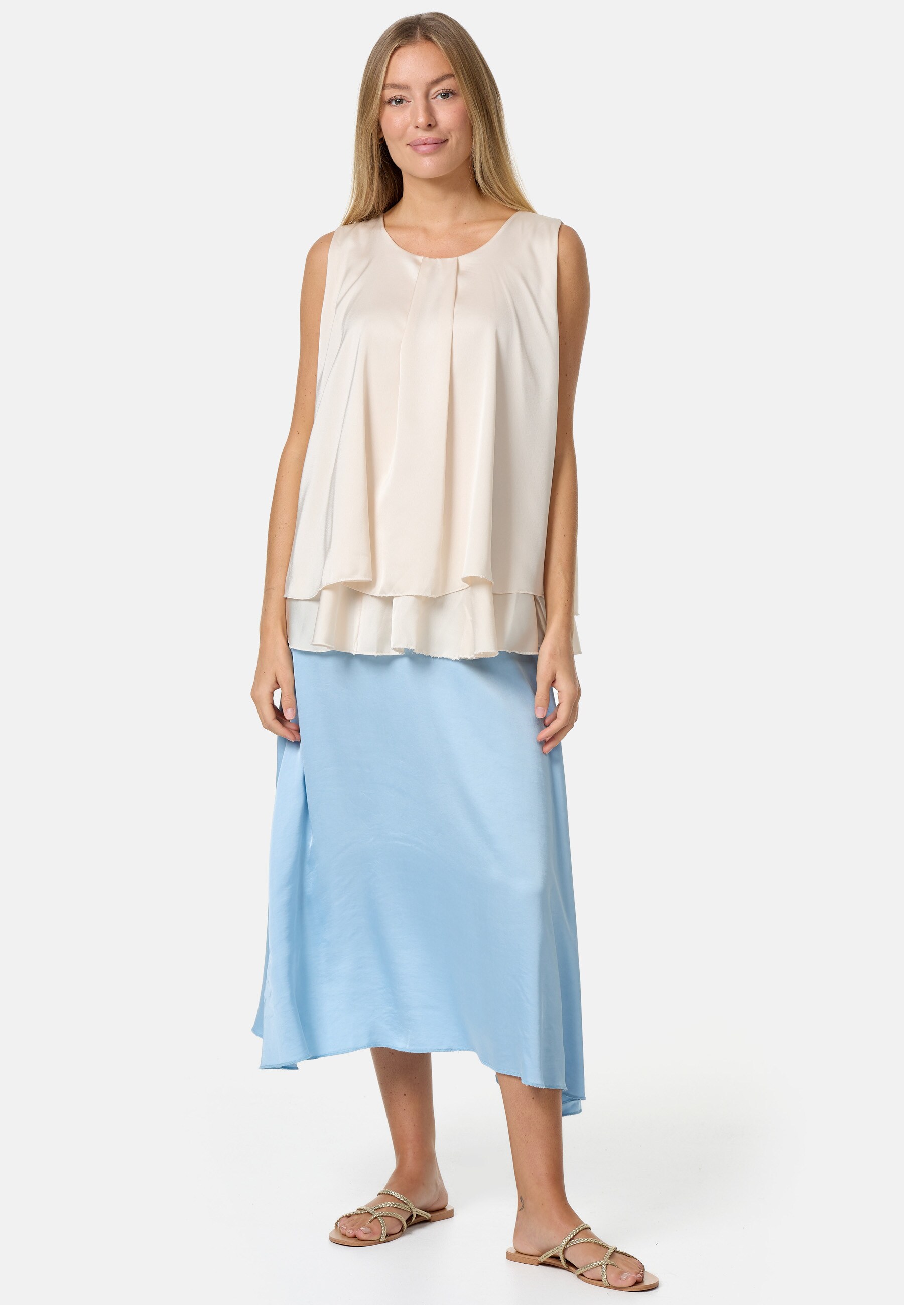 PM SELECTED Blusentop Sommerlicher Sleeveless Overlay Satin Top in Einheitsgröße PM30