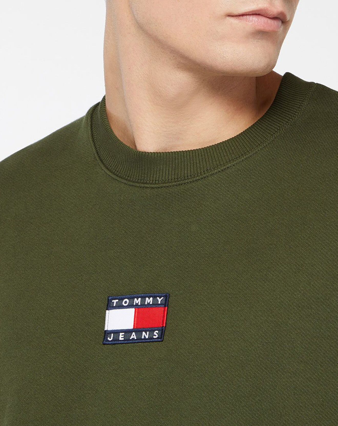 Tommy Jeans Sweat 100% Coton Bio Tjm Tommy Badge Crew kaki