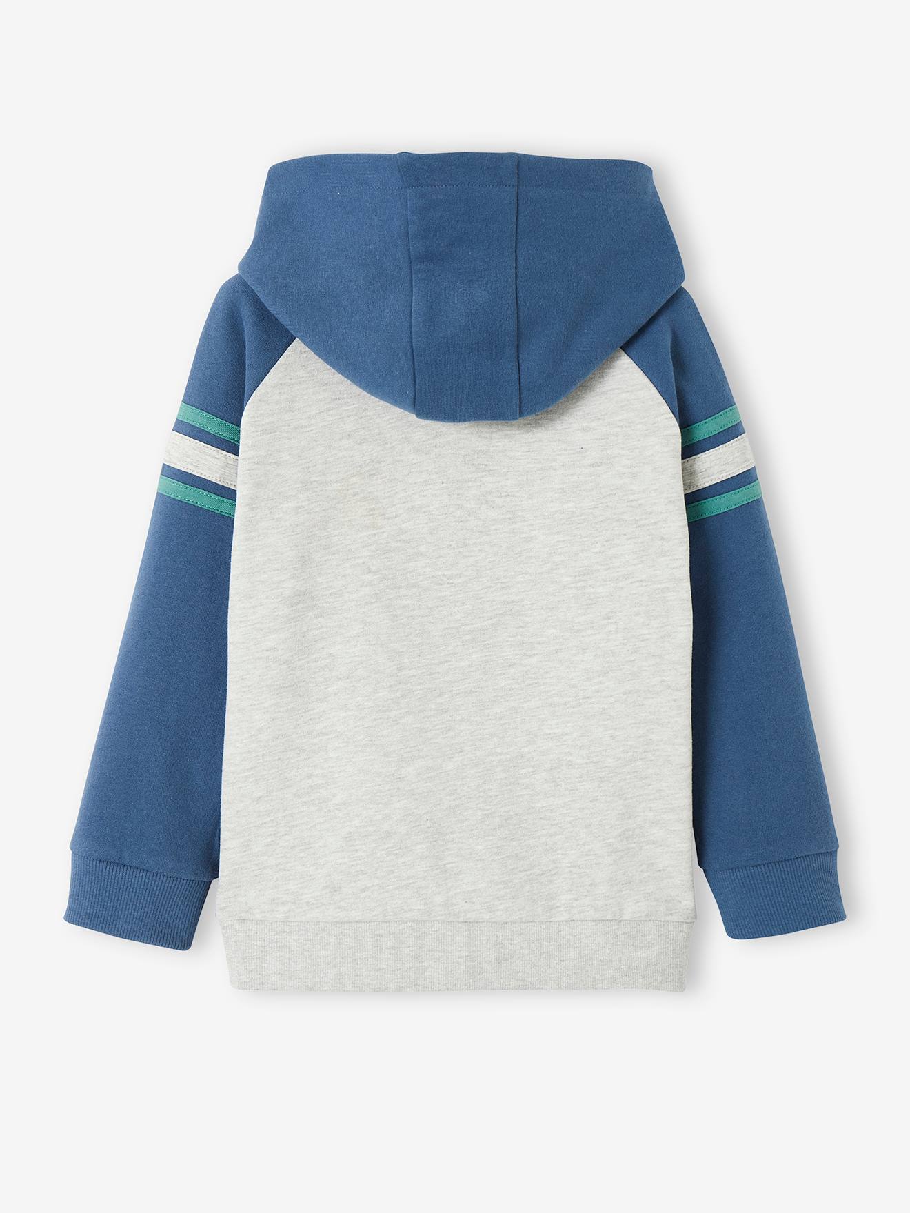 Moletom infantil masculino azul liso, tamanho médio, com estampa gráfica e mangas raglan.