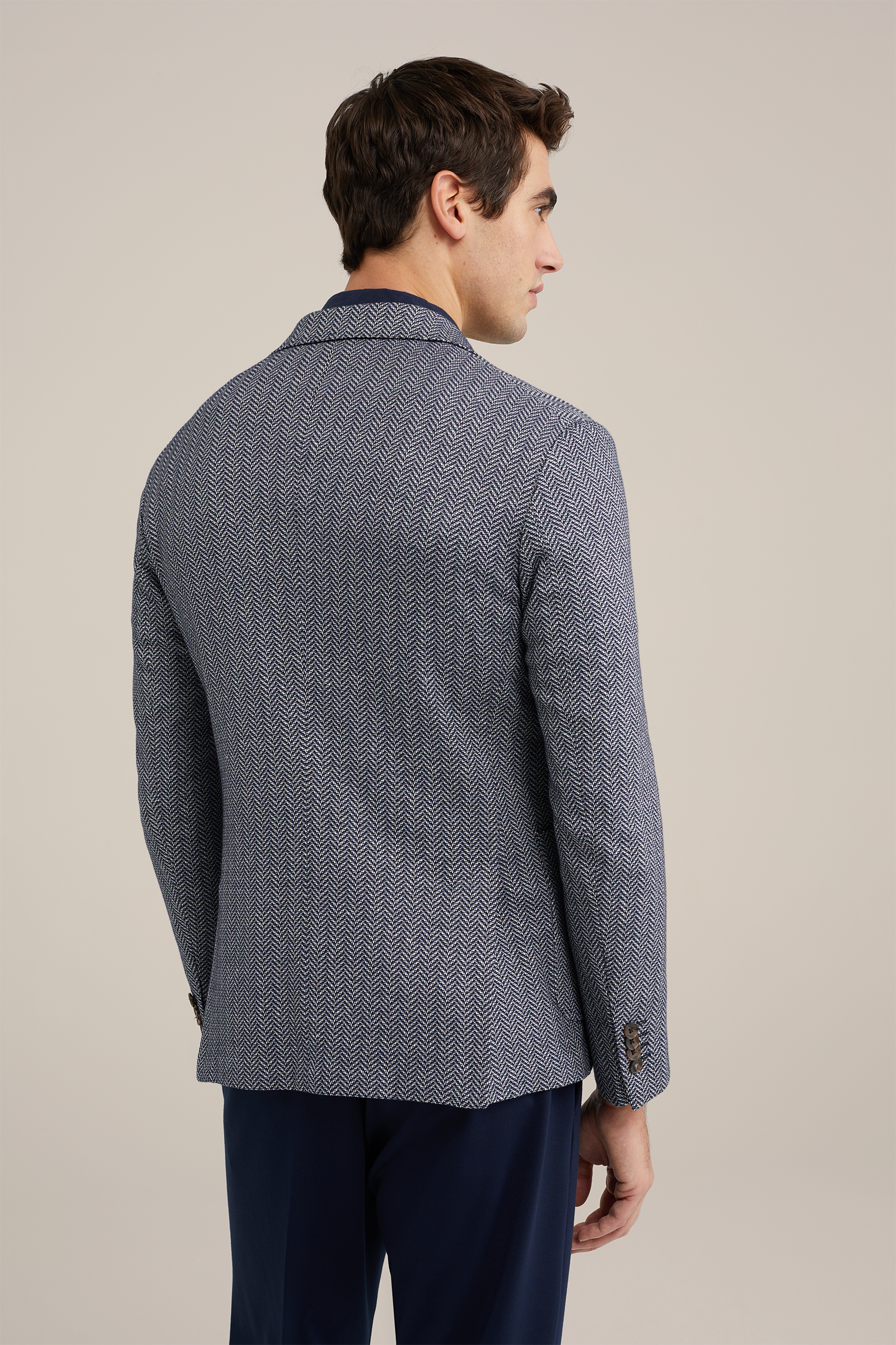 slim fit blazer met jacquard-dessin Van Gils Donkerblauw