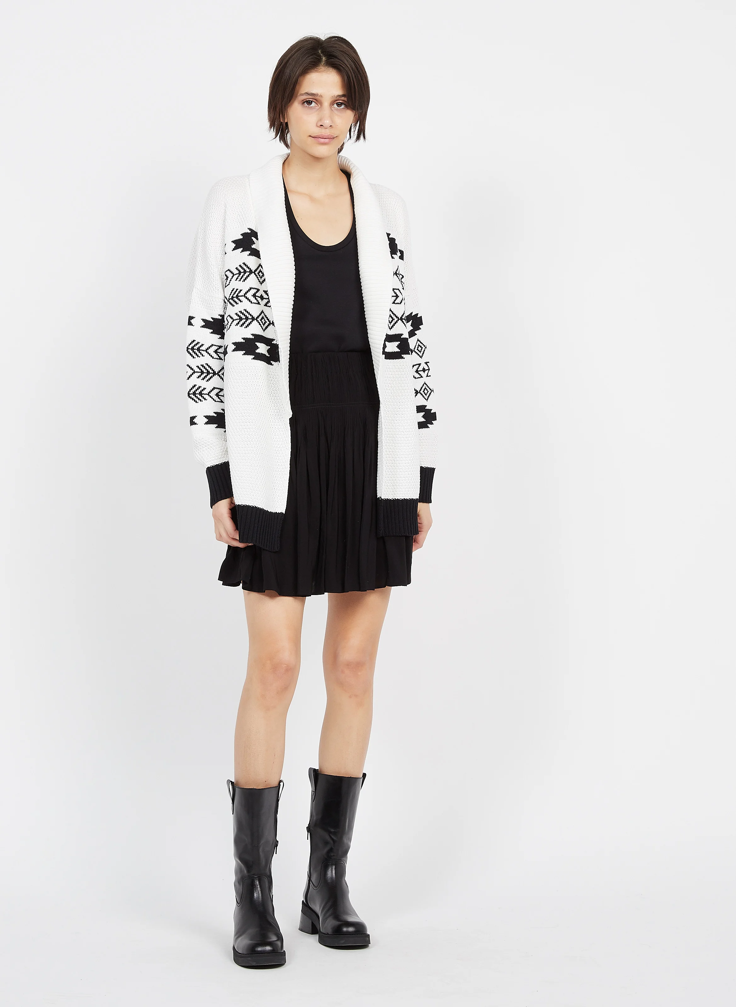 METRA - Gilet col châle jacquard en coton mélangé| Blanc