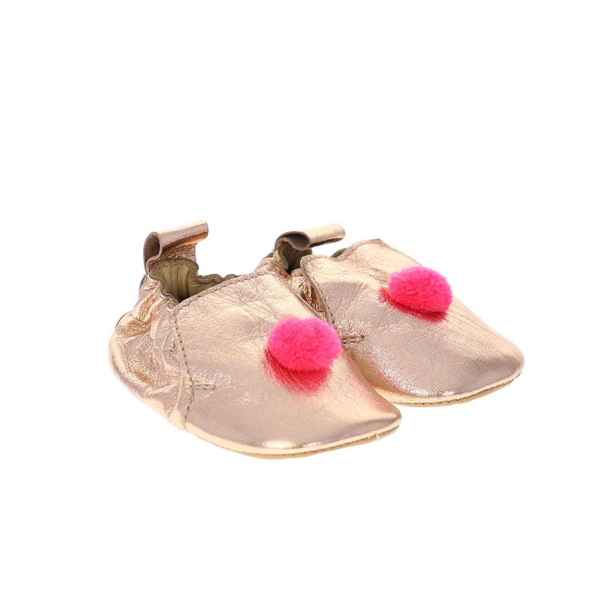 Chaussons bébé pompon rose fluo