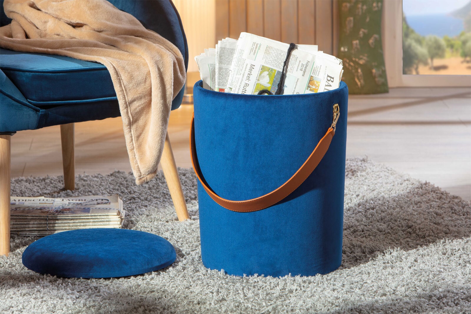 Hocker JAYDEN blau 35 x 45 x 35 cm