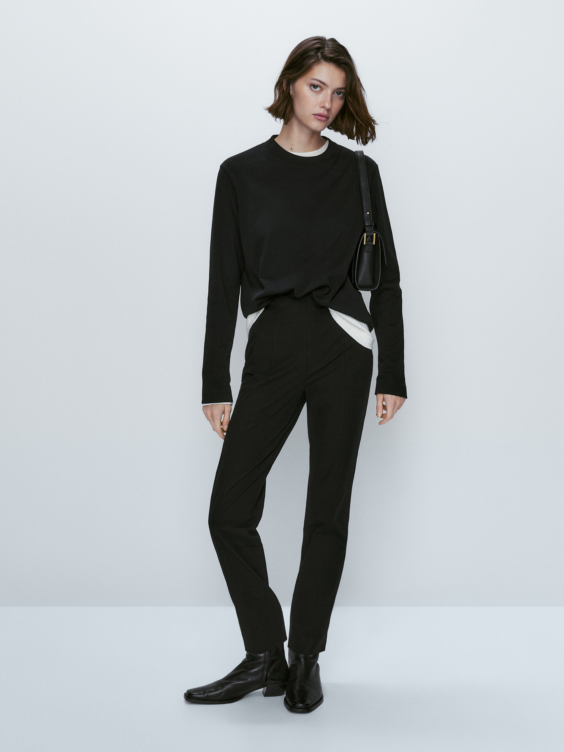 Pantalon negro mezcla algodón slim - NEGRO