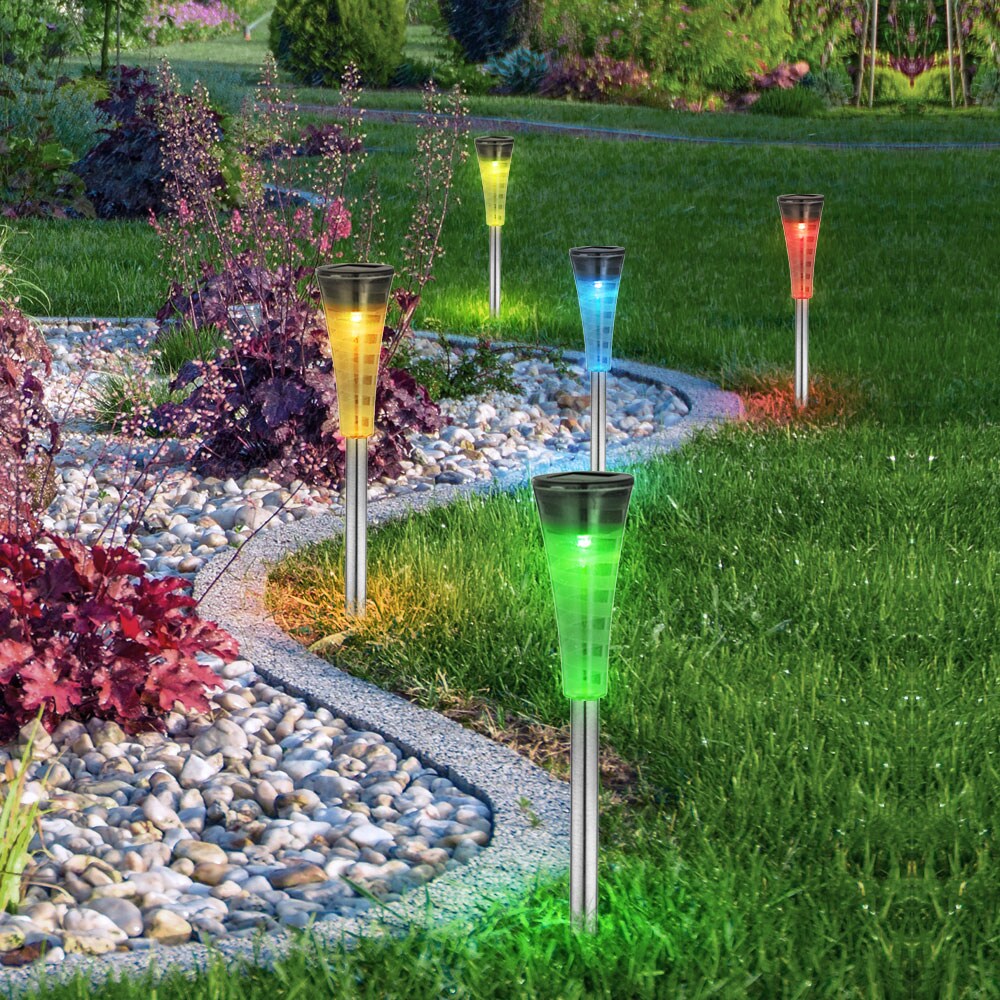 5er Set RGB LED Solarleuchten aus Edelstahl mit Farbwechsler