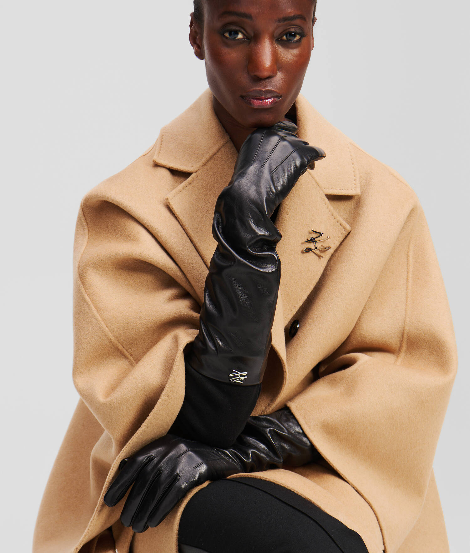 LONGS GANTS EN CUIR K/AUTOGRAPH - Noir