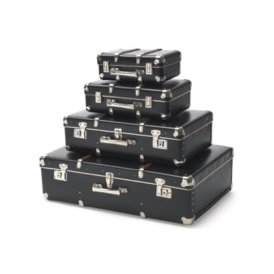 Schwarzer Pappkoffer mit Holzleisten, Schwarz, B 70 x H 47 x T 20 cm