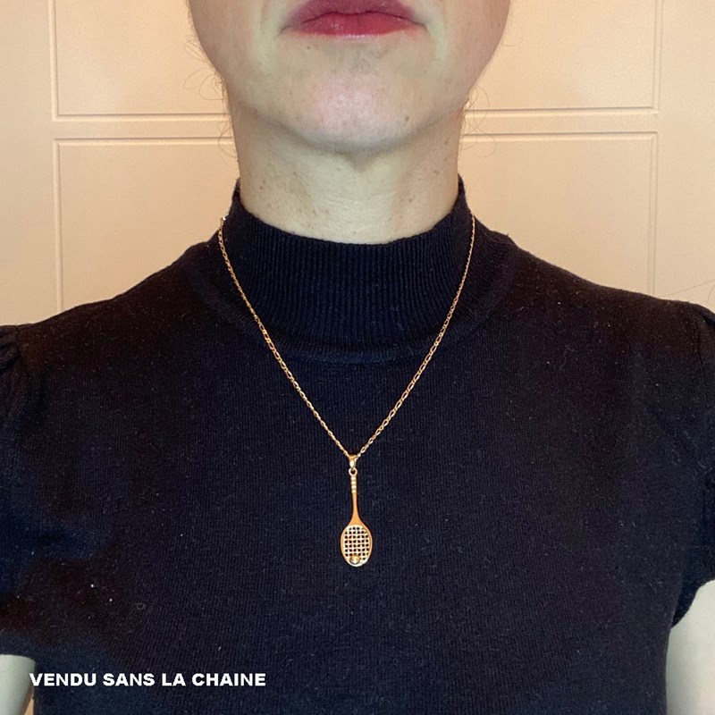 Pendentif grande raquette de tennis et balle de tennis - Plaqué or