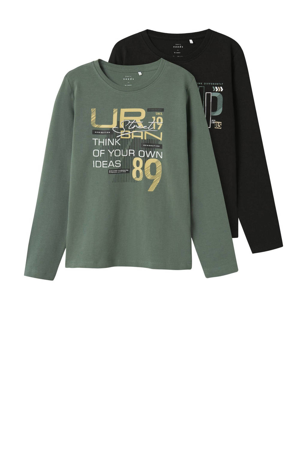 NAME IT longsleeve NKMVUX - set van 2 groen/zwart