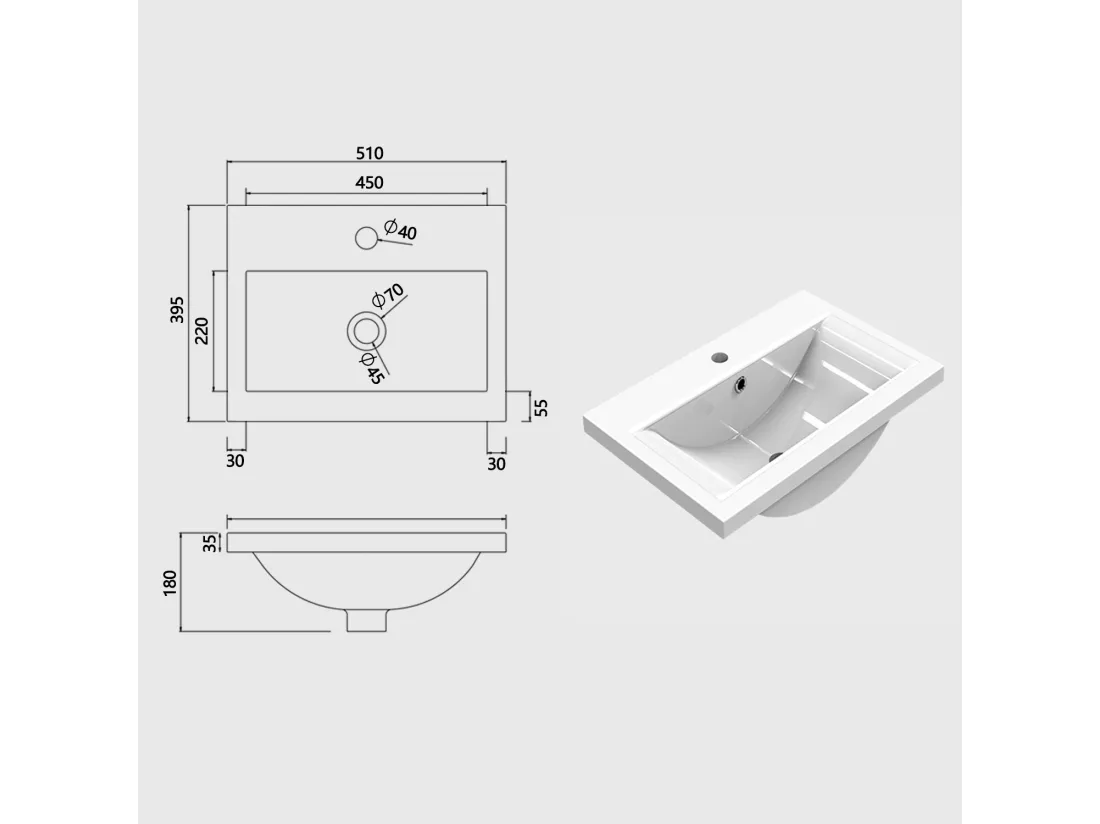 Aica vasque simple céramique de synthèse blanc l.51 x P.48 cm vasque à encastrer