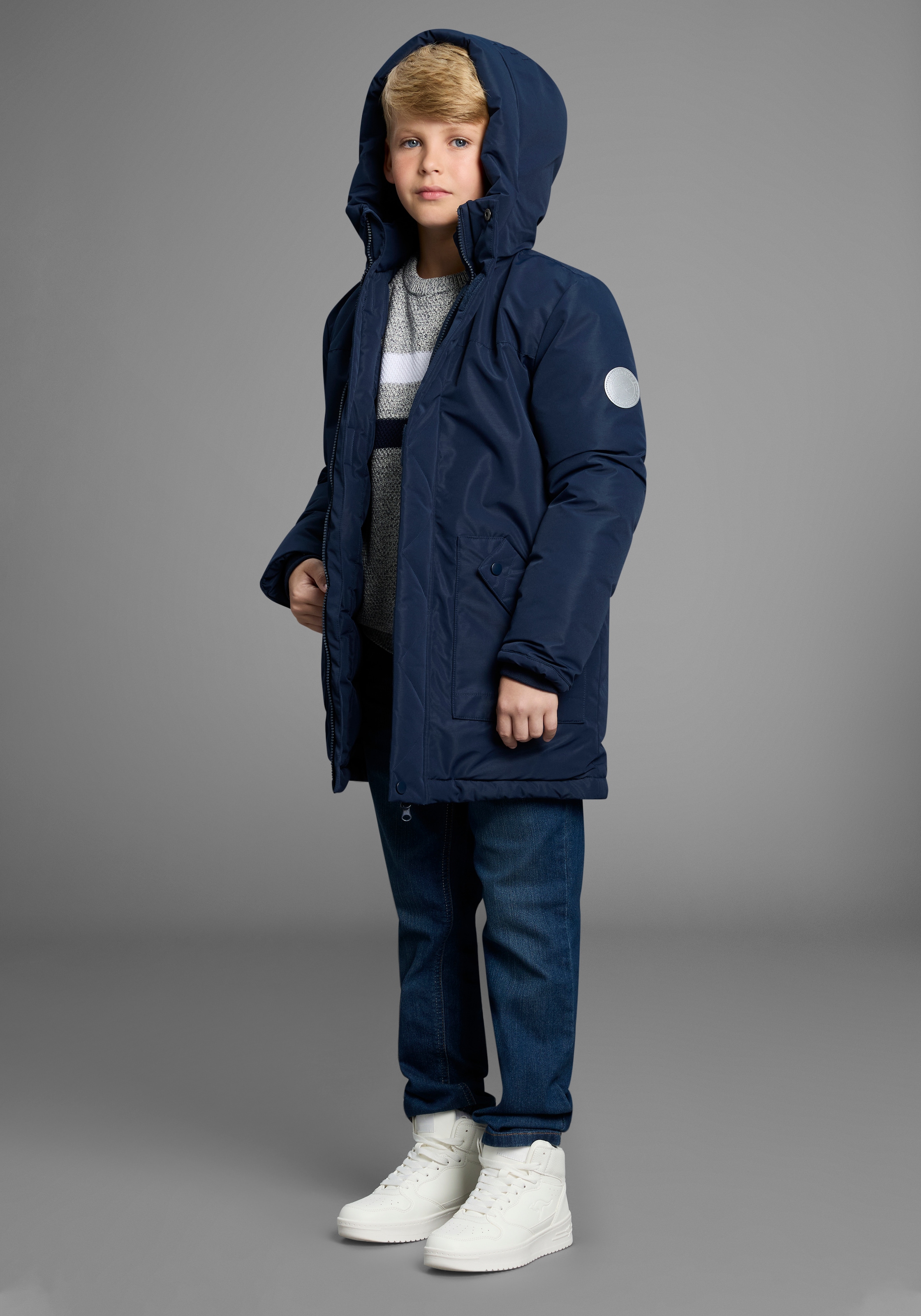 KangaROOS Outdoorjacke »Winterwarme Jacke« mit Kapuze Lange Winterjacke mit reflektierenden Details