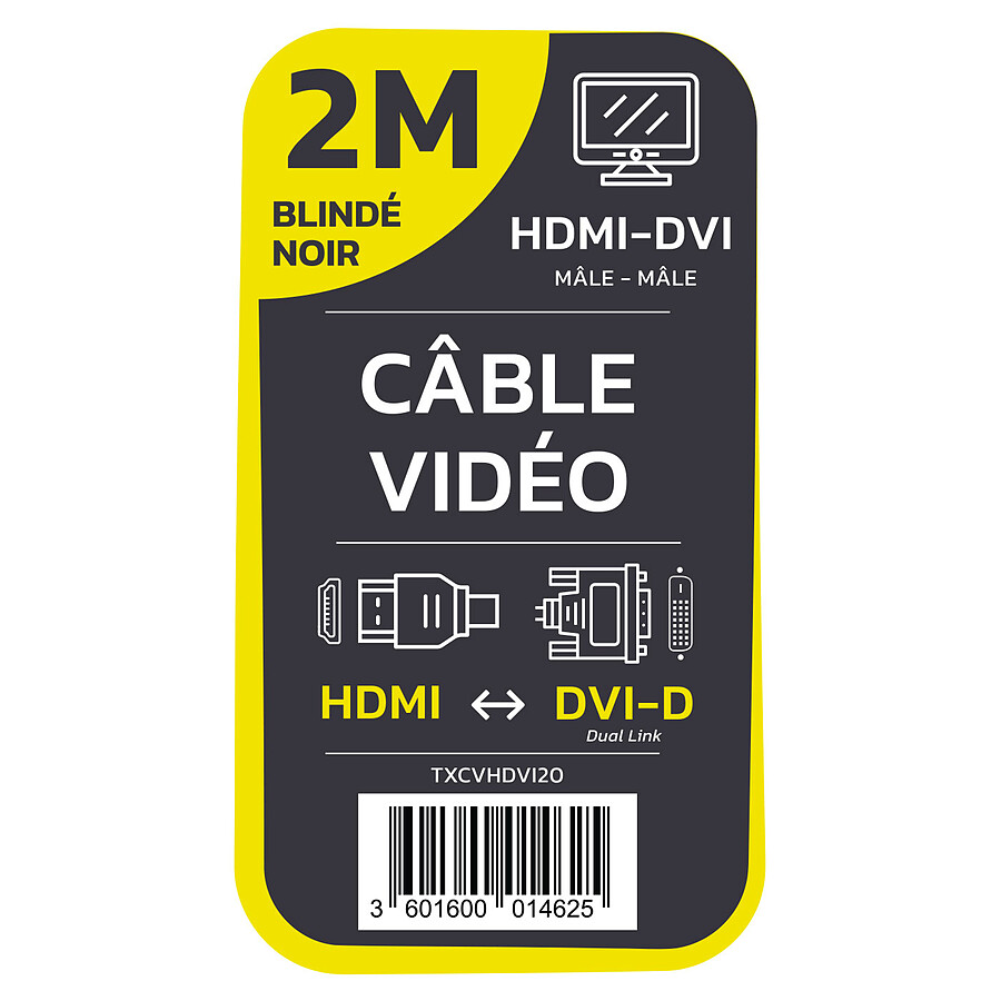 TEXTORM Câble HDMI vers DVI-D Dual-Link blindé - Mâle/Mâle - 2 m