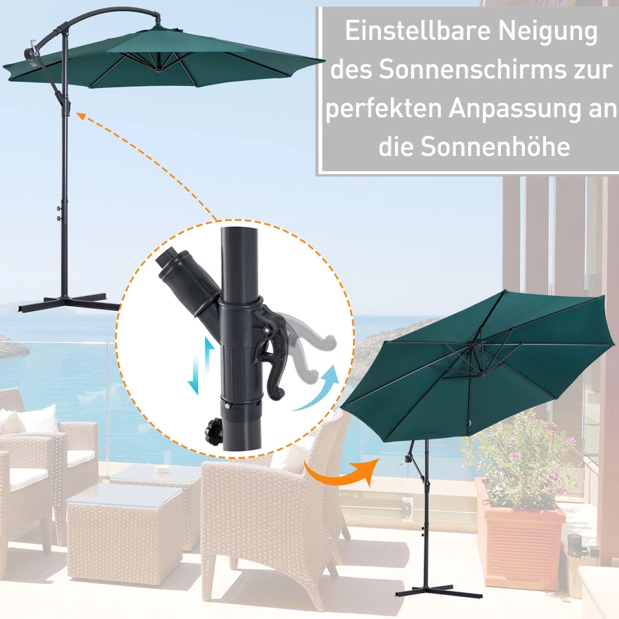 Outsunny Ampelschirm mit Handkurbel grün